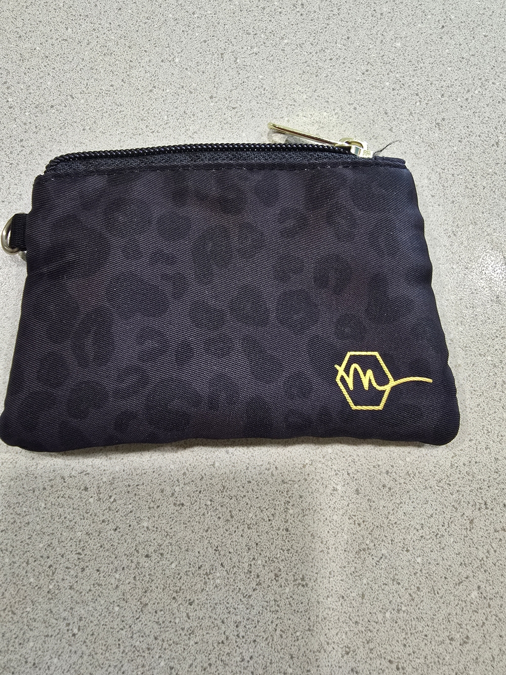 Black Leopard-Print Zip Pouch Wallet with Yellow Accent